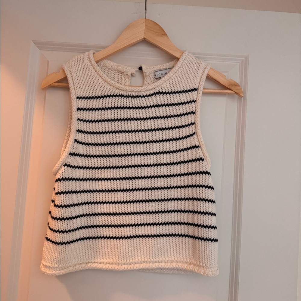 Striped Sleeveless Knit Top - White/Black